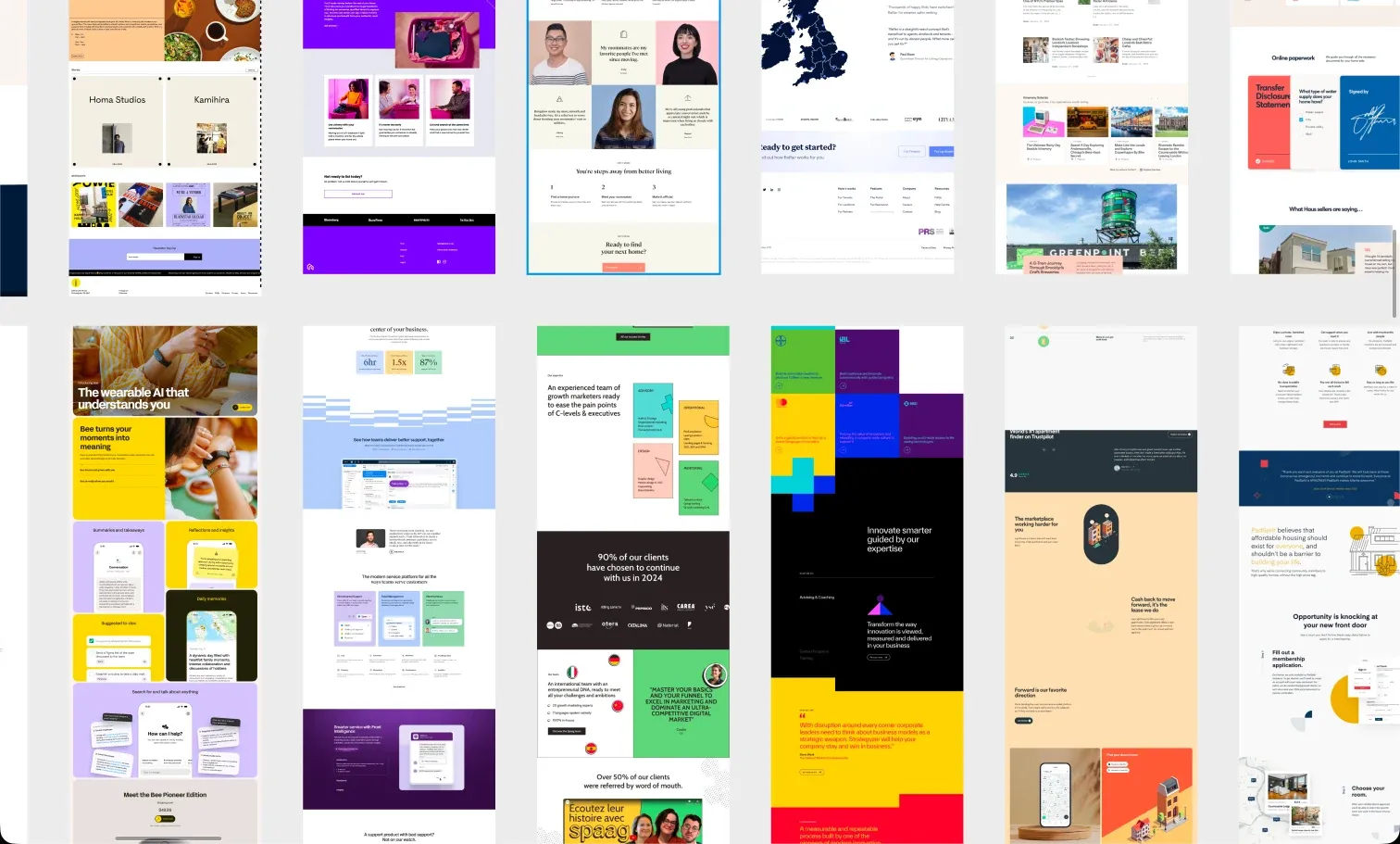 A board of visual references from comparison, fintech and editorial websites.